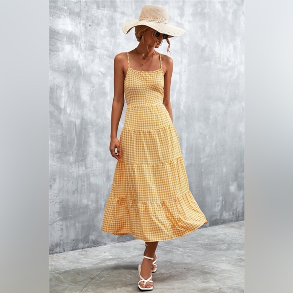 Plaid Square Neck Midi Cami Dress - Picture 3 of 6